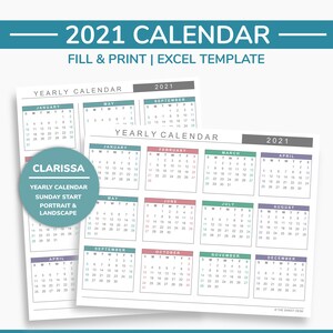 Printable 2021 Excel Yearly Calendar Template Editable Etsy Romania 2021 calendar online and printable for year 2021 with holidays, observances and full moons. printable 2021 excel yearly calendar