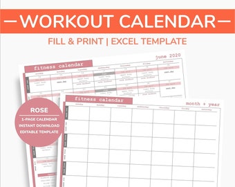 Workout Calendar Printable | Weekly Schedule Planner | At Home Workout Calendar | Activity Calendar | Excel Template  - ROSE | PINK