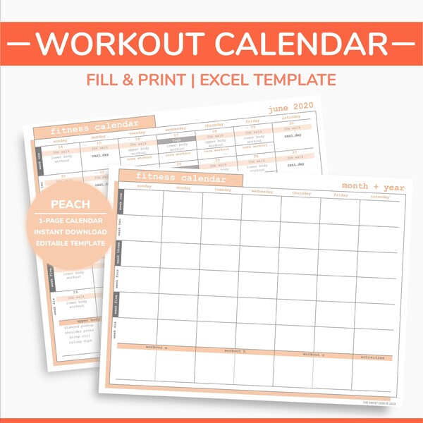 Peach Printable Calendar Template Etsy Peach Printable Calendar Template Etsy