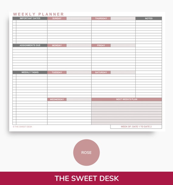 editable weekly planner excel template printable weekly etsy