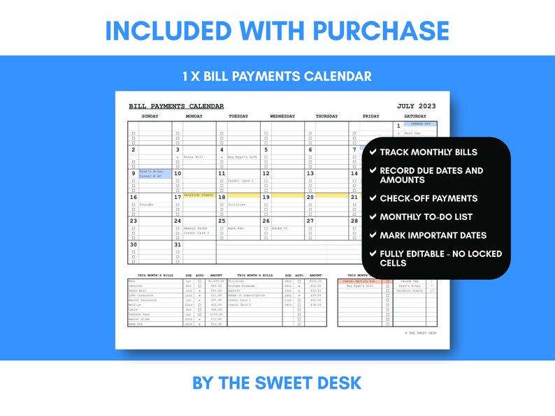 EDITABLE Monthly Bill Payment Tracker Bundle | Bill Payment Calendar ...
