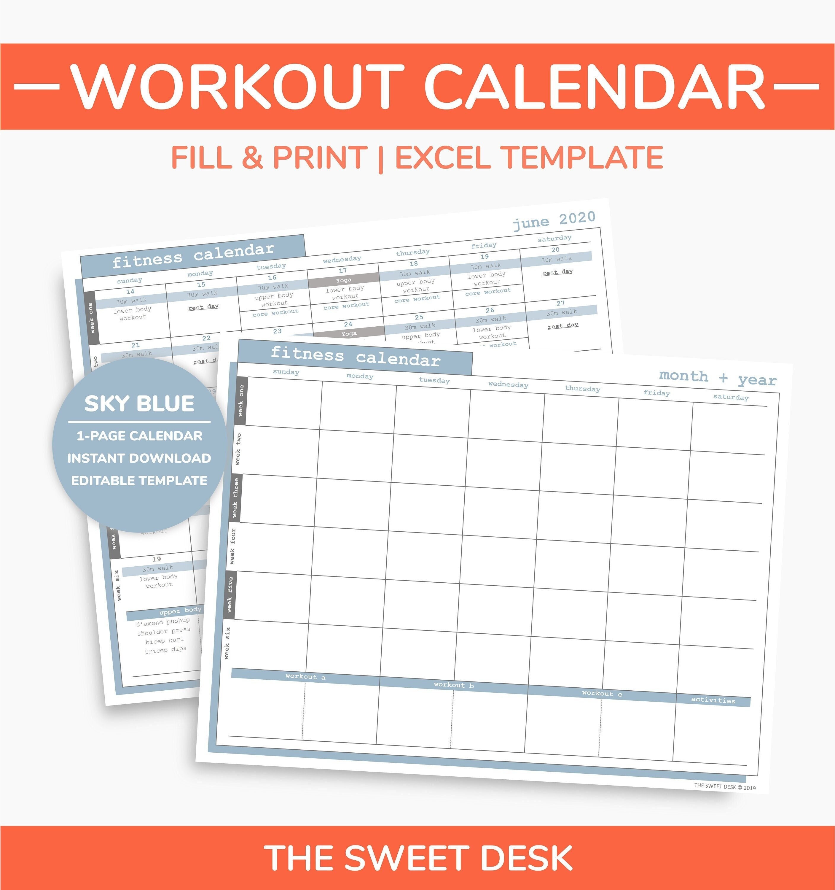 Workout Calendar Workout Schedule Template Weight Loss Workout Planner Home  Workout Plan Activity Log BLUE - Etsy