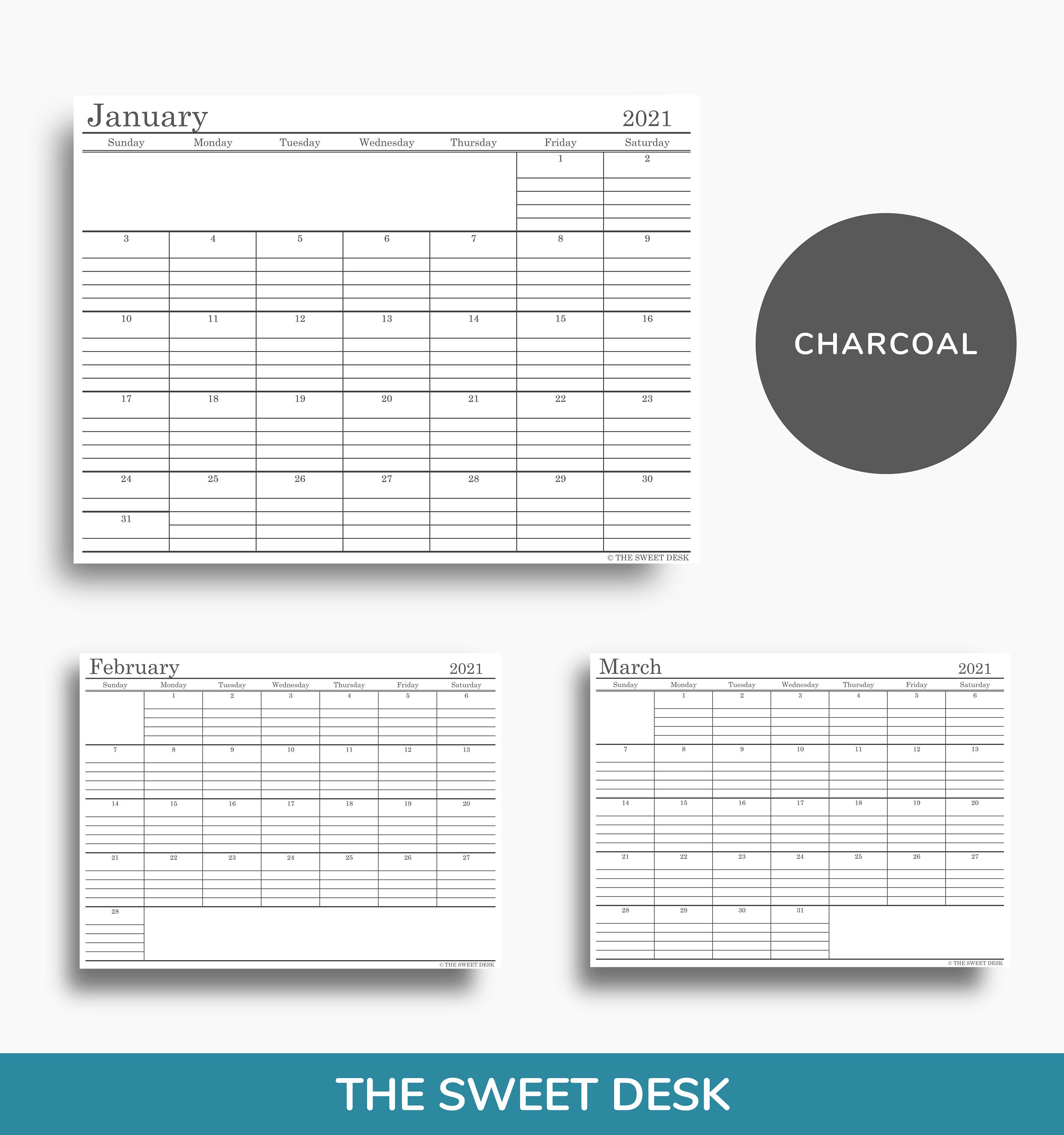 EDITABLE 2021 Excel Calendar Template Printable MINIMALIST ...