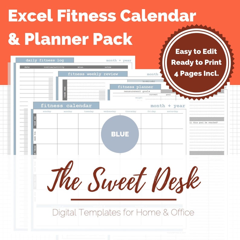 printable excel fitness calendar fitness planner fitness journal workout log blue fitness excel