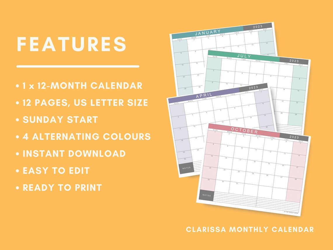 PRINTABLE CALENDAR 2023 Excel Template 2023 Calendar Etsy Canada