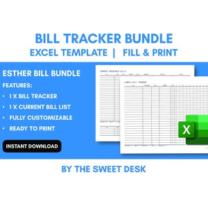 EDITABLE Yearly Bill Payment Tracker | Bill Log | Bill Tracker Bundle | Payment Checklist | Excel Template | Printable US Letter
