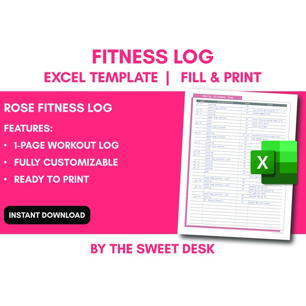 Excel Daily Exercise Template - Etsy