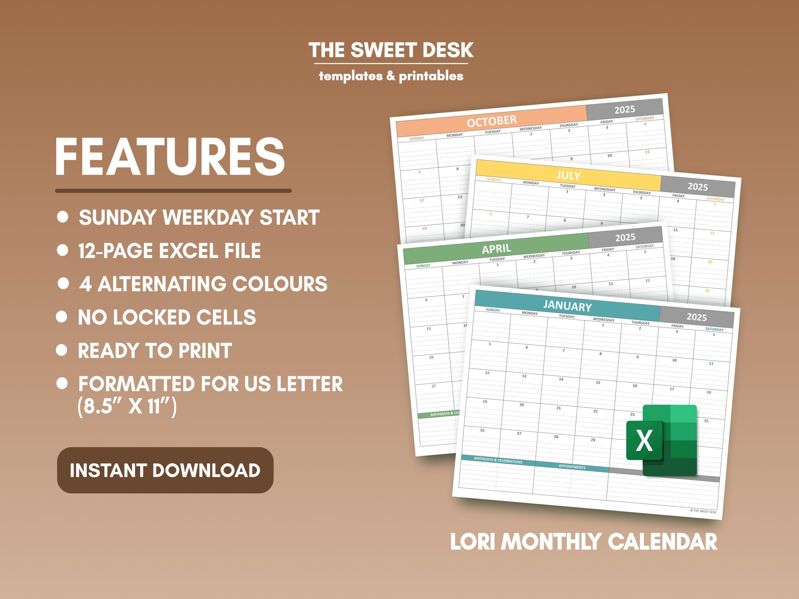 EXCEL CALENDAR TEMPLATE 2025 UK visual data 6