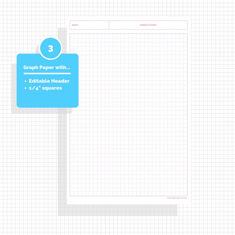 printable notepad graph paper cornell notes paper grid etsy