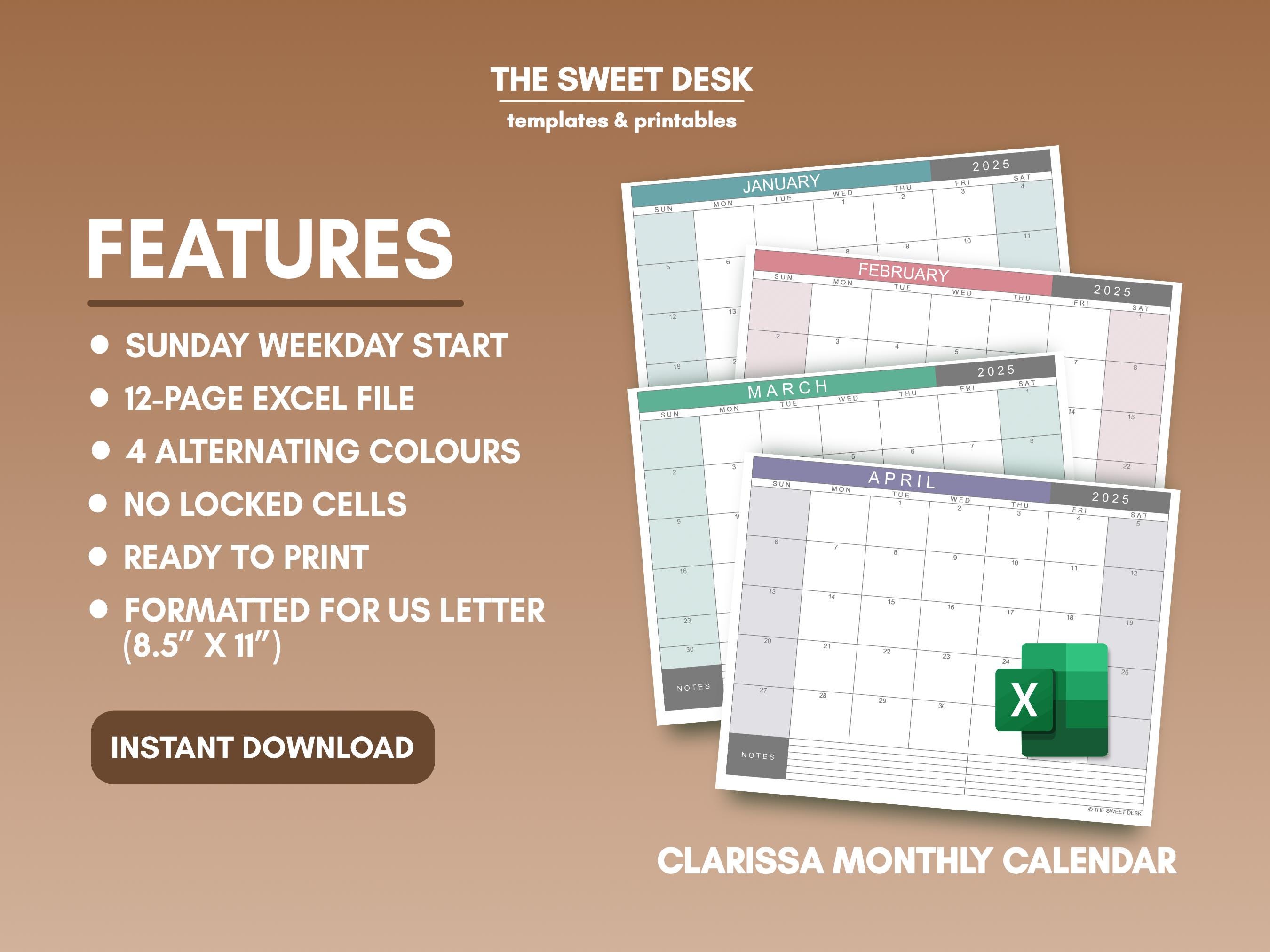 FREE PRINTABLE 2025 MONTHLY CALENDAR WITH HOLIDAYS EXCEL visual data 5