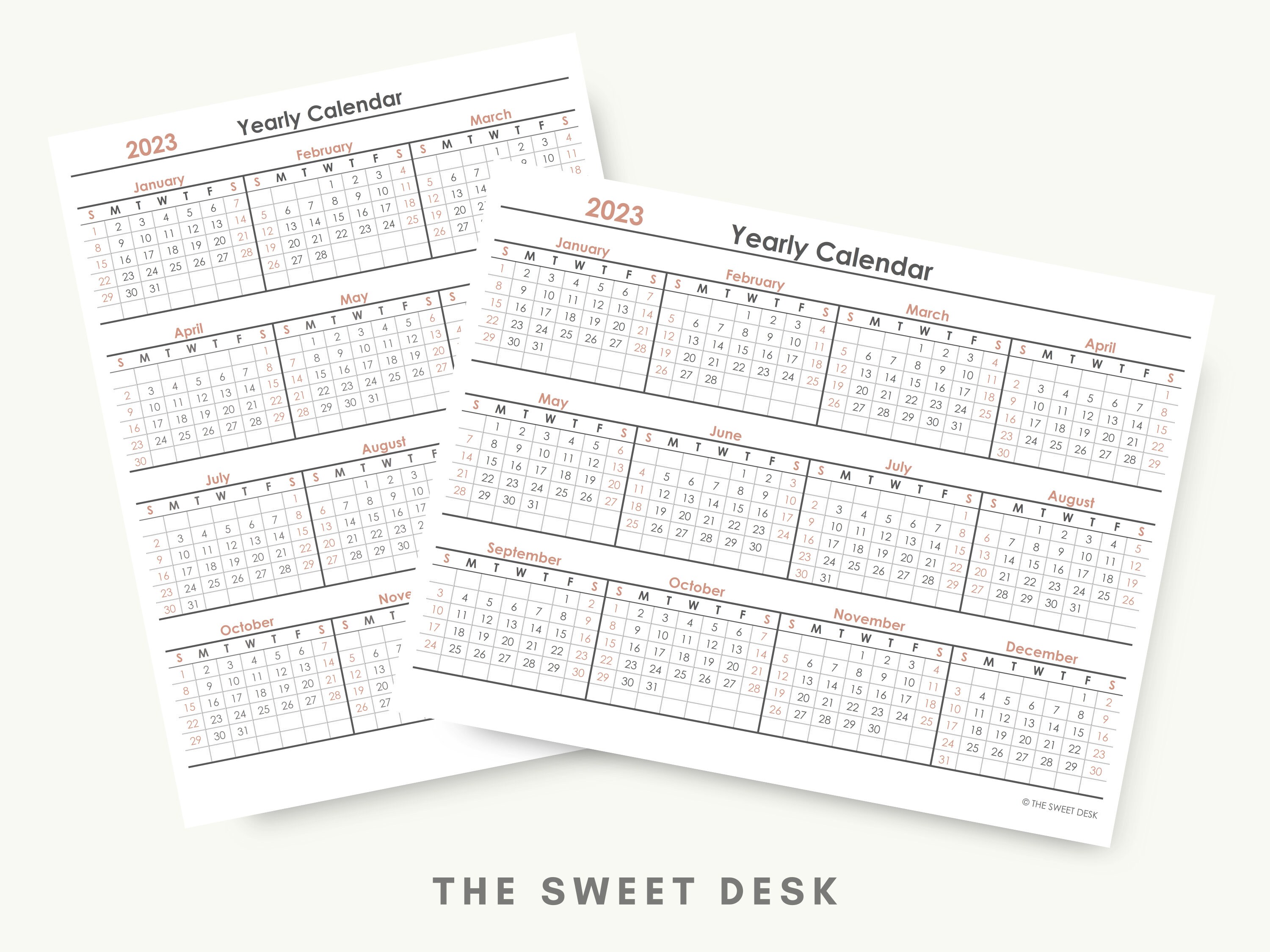 2023 yearly calendar template printable minimalist calendar etsy uk