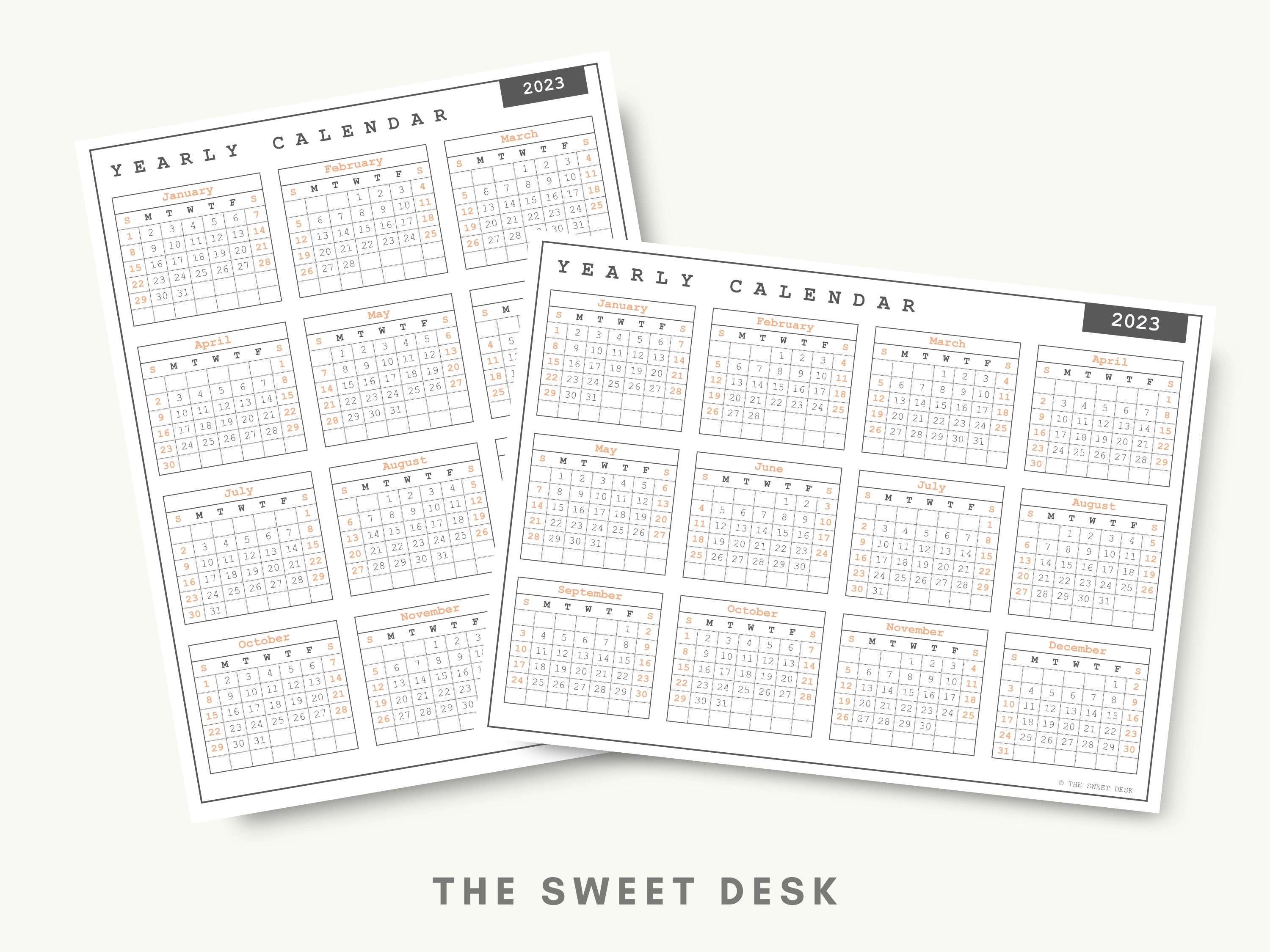 Yearly Calendar 2023 Printable Instant Download Printable Etsy UK
