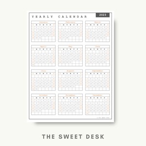 Yearly Calendar 2023 Printable Instant Download Printable - Etsy