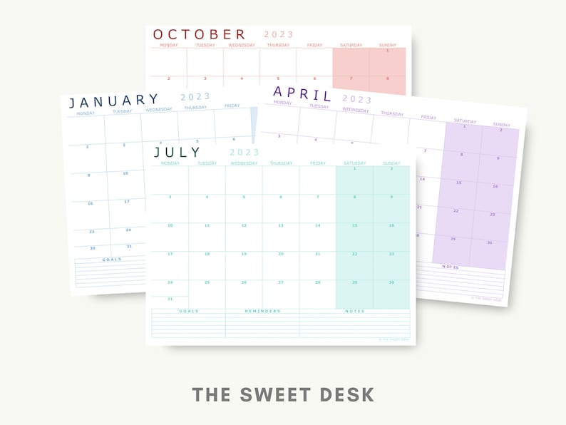 Simple Calendar 2023 PRINTABLE Monday Start Calendar Excel - Etsy Ireland