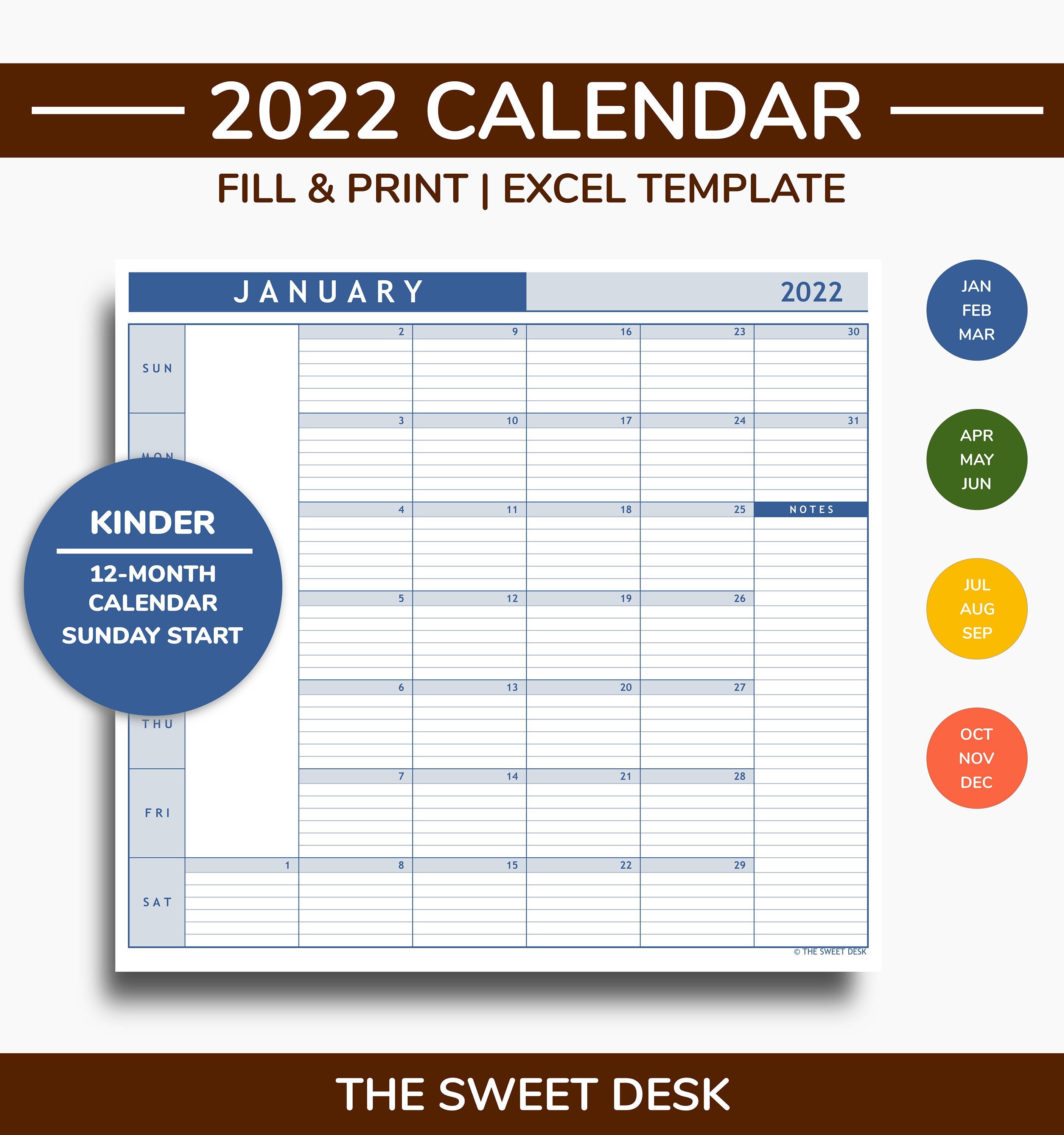 printable calendar 2022 lined calendar template 2022 etsy