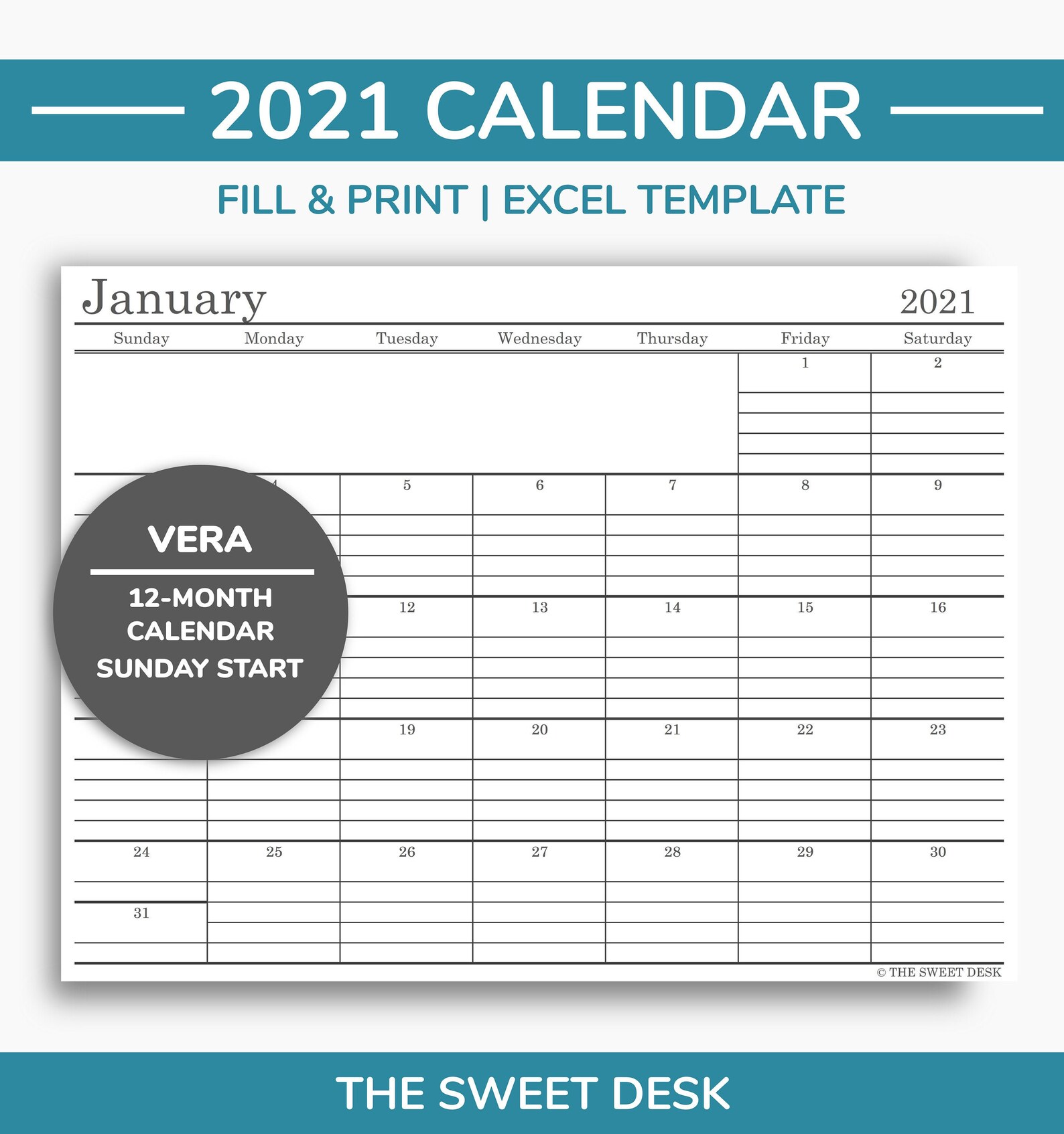EDITABLE 2021 Excel Calendar Template Printable MINIMALIST EDITABLE 2021 Excel Calendar Template Printable MINIMALIST
