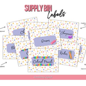 Classroom Supply Bin Labels | 24 Printable Teacher Organization Tags | Cute & Functional Storage Labels | Editable PDF | Instant Download