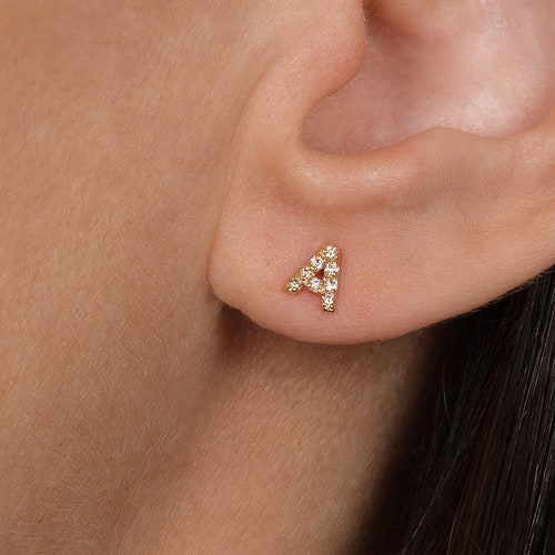 Diamond Initial Stud Diamond Letter Earring Monogram Etsy