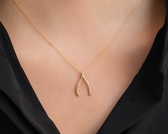 14k Gold Wishbone Necklace