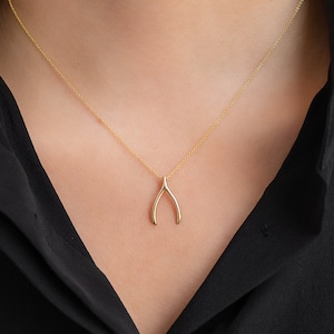 14k Gold Wishbone Necklace