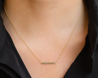 14k Gold Diamond Bar Necklace