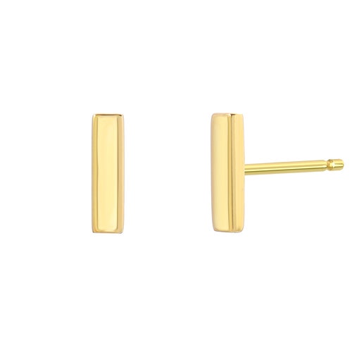 14k Gold Bar Stud Earrings Etsy