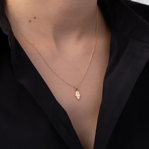 14k Gold Small Diamond Hamsa Necklace