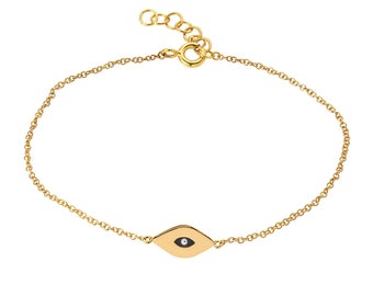 14k Gold Tiny Evil Eye Bracelet | Etsy