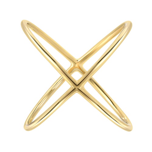 14k Gold Large Diamond X Ring Etsy