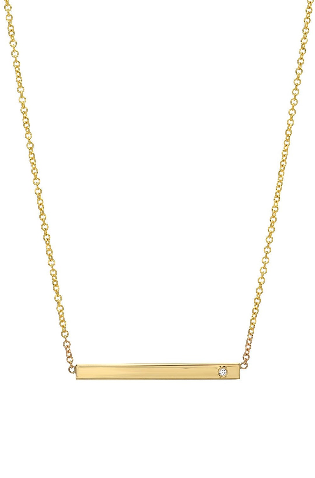 14k Gold Bar Diamond Necklace Etsy
