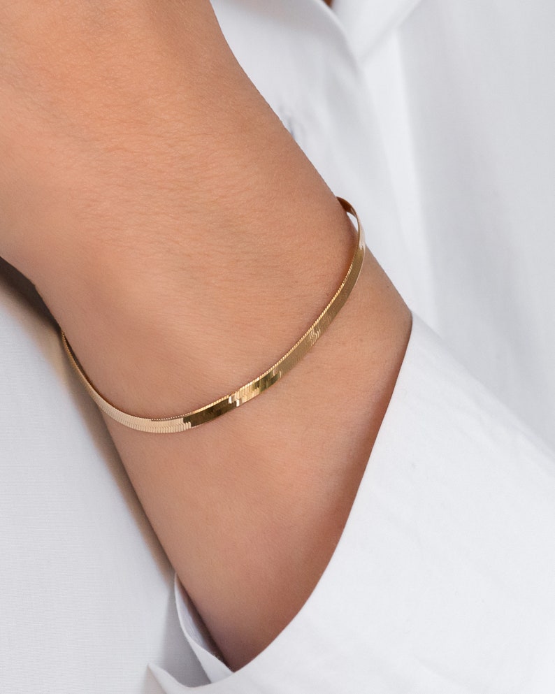 14k Gold Herringbone Bracelet Etsy