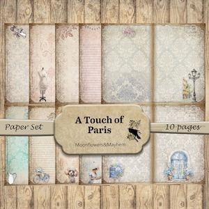 Junk Journal Digitale Papiere. Ein Hauch von Paris. 10 digitale, bedruckbare Papiere. Sofort Download. Scrapbooking, Antik, Vintage. PDF, ZIP.