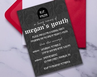 Death to My Youth 30th Birthday Party Invite | Death to My 20s | Thirtieth Birthday | Death to Youth, Death to 20s Party Theme