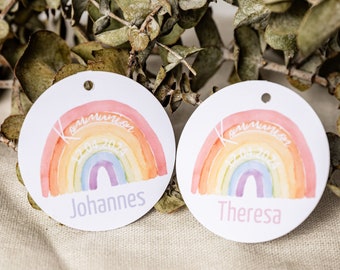 Communion decoration made of paper | 10 pieces | individual | Baptism child pendant | Rainbow | Watercolor | Pendant baptism bag | Paper tags