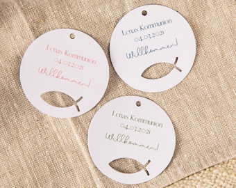 Gift tags communion / pendant baptism / confirmation / first holy communion / pendant fish / welcome / 10 pieces