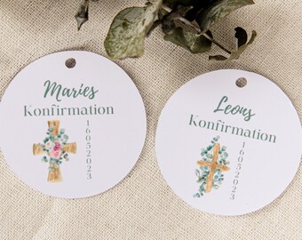 Gift Tag Baptism Communion Confirmation Confirmation | 10 pieces | individually | 200 gr paper | Cross | Watercolour