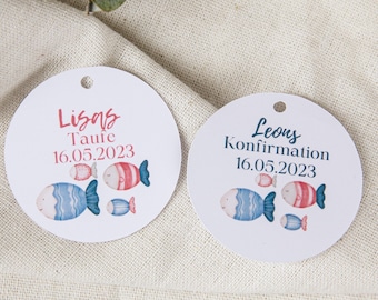 Gift tag baptism communion confirmation | 10 pieces | individual | 200 gr paper | fish