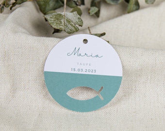 Gift tags personalized for Communion Confirmation Confirmation Baptism | 10 pieces | individual | 200 gr paper | Fish | Punching