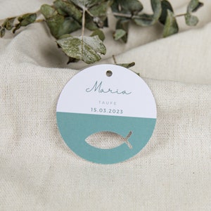 Gift tag personalized for communion, confirmation, baptism | 10 pieces | individual | 200 gr paper | fish | Punching