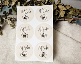 Photographed with love sticker | 6 pcs | Photo gift | Gift wrapping | Stickers for photographers | loving packaging | camera