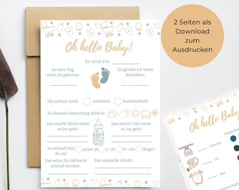 Baby shower wish cards / oracle / baby shower prediction game / download / 2 pages / gender reveal / baby oracle