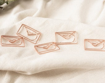 Paper clip rose gold envelope with heart 5 pieces