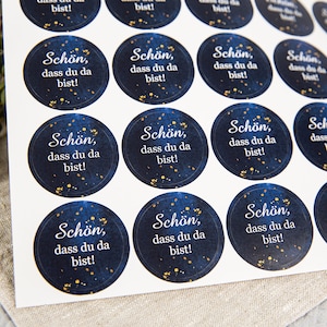 Adesivo È bello che tu sia qui | oro blu |10 adesivi | per regali e bomboniere, matrimoni, compleanni, comunioni, battesimi, cresime
