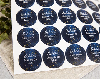 Aufkleber Schön dass du da bist | blau gold |10 x Sticker | für Geschenke und Gastgeschenke Hochzeit Geburtstag Kommunion Taufe Konfirmation