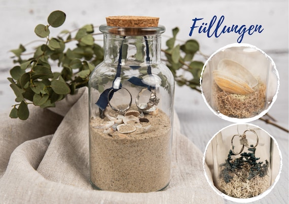 Ringkissen Hochzeit Glas mit Ostseesand & Muscheln – maritime Ringbox Alternative für Strandhochzeit | Ringhalter Küstenhochzeit