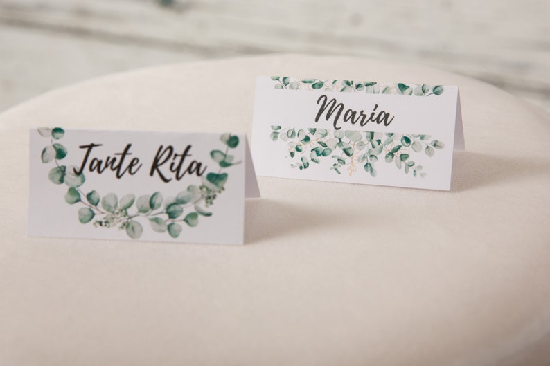 Seat ticket Place card Name tag eucalyptus 6 pcs for birthday wedding communion baptism Personalized image 2