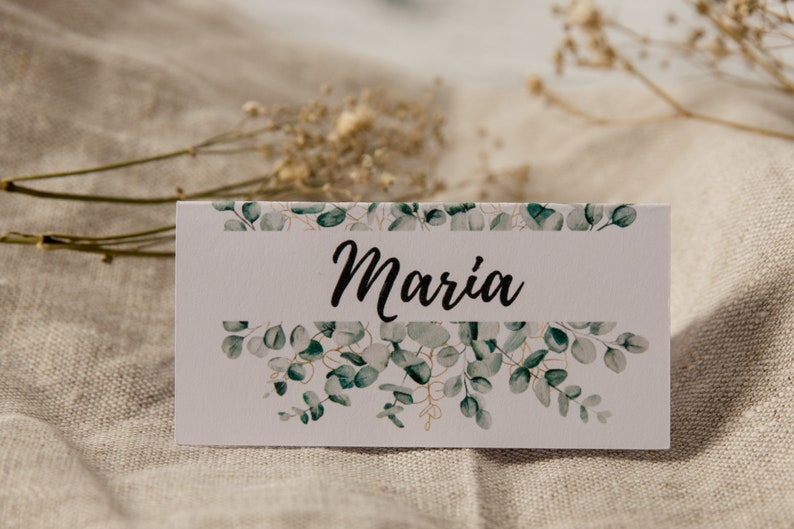 Seat ticket Place card Name tag eucalyptus 6 pcs for birthday wedding communion baptism Personalized Eukalyptus-Zweige