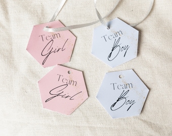 gender reveal paper tag | 8 pieces | Team boy | team girl | Decoration baby shower party | girl or boy | Hexagon | pink | blue