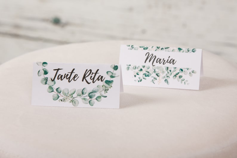 Seat ticket Place card Name tag eucalyptus 6 pcs for birthday wedding communion baptism Personalized image 1