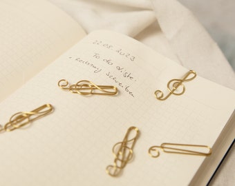 Clef paper clips as a gift idea for Christmas, birthday | for your bullet journal | for everyday office life | Set of 5 | gold